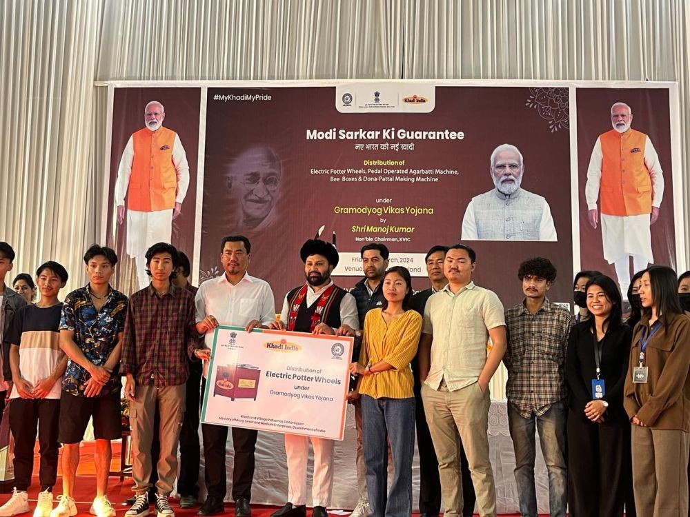 Beneficiaries of Gramodyog Vikas Yojana provided with machineries and toolkits during a distribution ceremony held at Senden Riju, Dimapur on March 1. (Morung Photo)